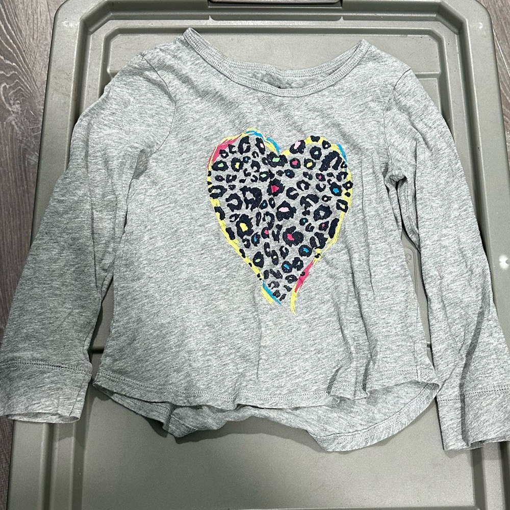 Gray Long Sleeve Kids Tee with Colorful Heart